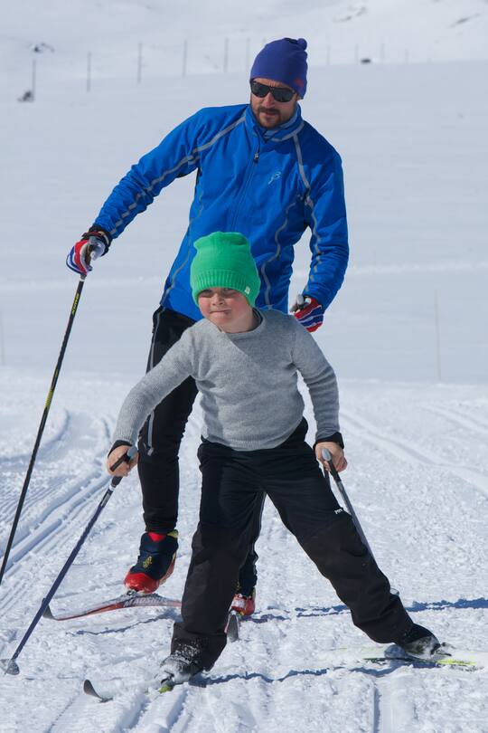 BEITOSTOELEN, NORWAY - APRIL 13: Prince Haakon of Norway and Prince Sverre Magnus of Norway attend a photocall after the 50th Ridderrenn on April 13, 2013 in Beitostoelen, Norway. (Photo by Ragnar Singsaas/Getty Images)