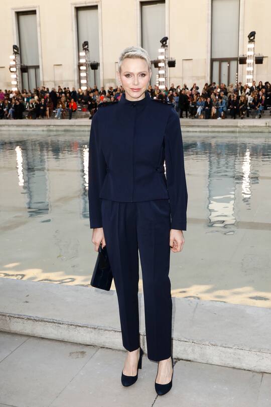 PARIS, FRANCE - OCTOBER 01: (EDITORIAL USE ONLY - For Non-Editorial use please seek approval from Fashion House) Princess Charlene of Monaco attends the Akris Womenswear Spring/Summer 2023 show as part of Paris Fashion Week on October 01, 2022 in Paris, France. (Photo by Julien Hekimian/Getty Images)