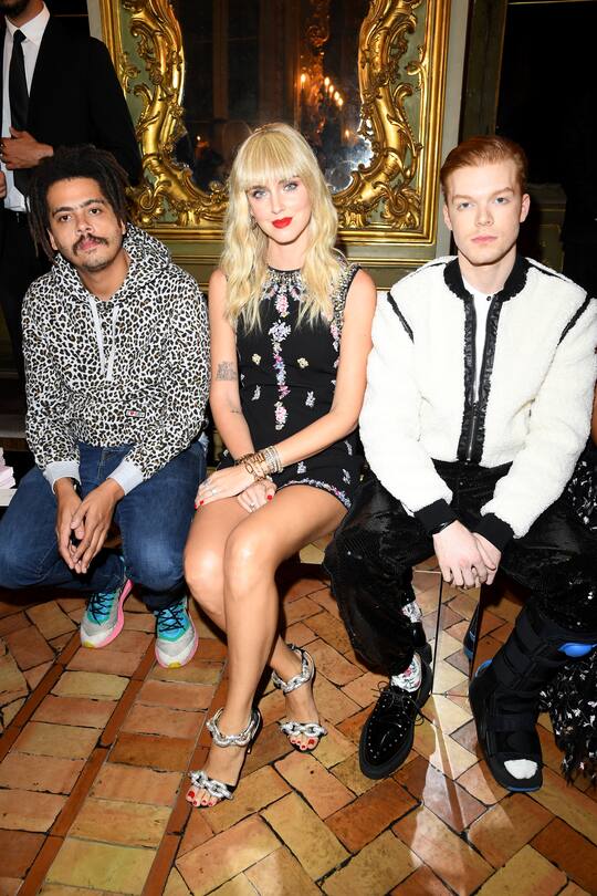 ROME, ITALY - OCTOBER 24: (L-R) Seth Troxler, Chiara Ferragni and Cameron Monaghan attend the 'Giambattista Valli Loves H&M' Show on October 24, 2019 in Rome, Italy. (Photo by Daniele Venturelli/Daniele Venturelli / Getty Images for H&M )