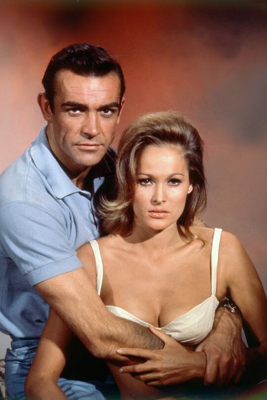Scottish actor Sean Connery and Swiss actress Ursula Andress on the set of Dr. No, based on the novel by Ian Fleming, and directed by Terence Young. (Photo by Sunset Boulevard/Corbis via Getty Images)