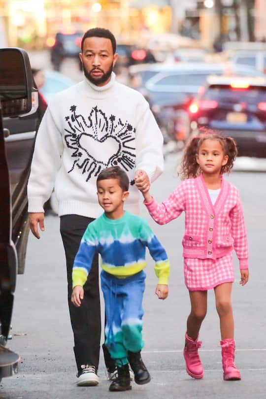 NEW YORK, NY - DECEMBER 29: John Legend, Miles Stephens and Luna Stephens are seen on December 29, 2023 in New York City. (Photo by Ignat/Bauer-Griffin/GC Images)