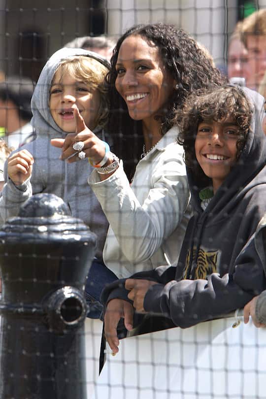 Boris Becker Takes Part In The Ariel Celebrity Tennis Match In London'S Trafalgar Square, Watched By Ex-Wife Barbara And Sons Noah & Elias. (Photo by Justin Goff\UK Press via Getty Images)