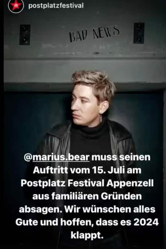 Marius Bear sagt Konzert vom bevorstehenden Wochenende ab.