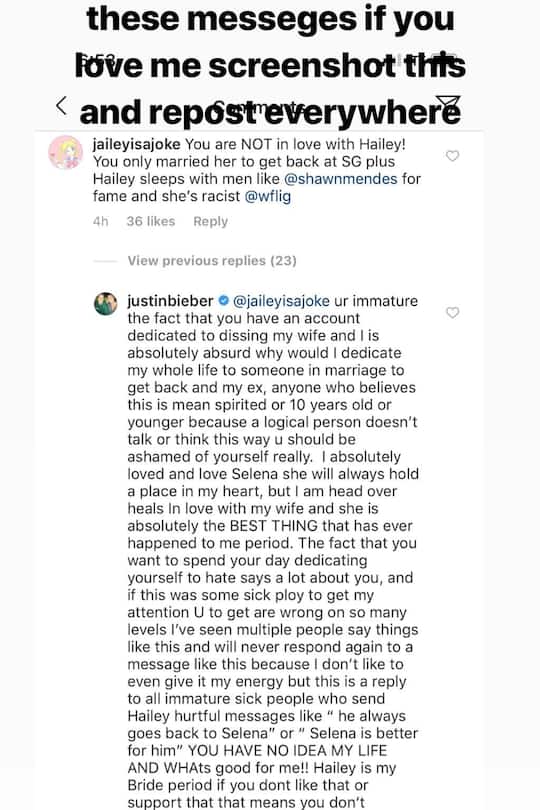 Justin Bieber Instagrampost Selena Gomez