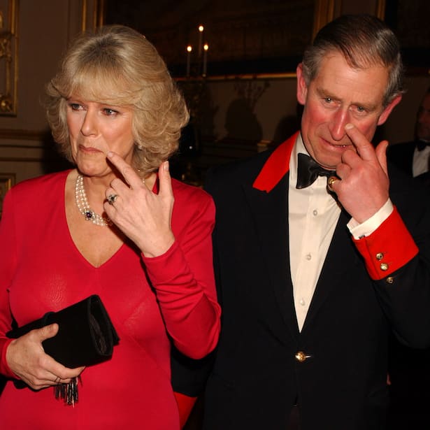 Prince Charles and his fiancee Camilla Parker Bowles in the grand reception room of Windsor Castle, after announcing they are to marry on 8 April. (Photo by John Stillwell - PA Images/PA Images via Getty Images)