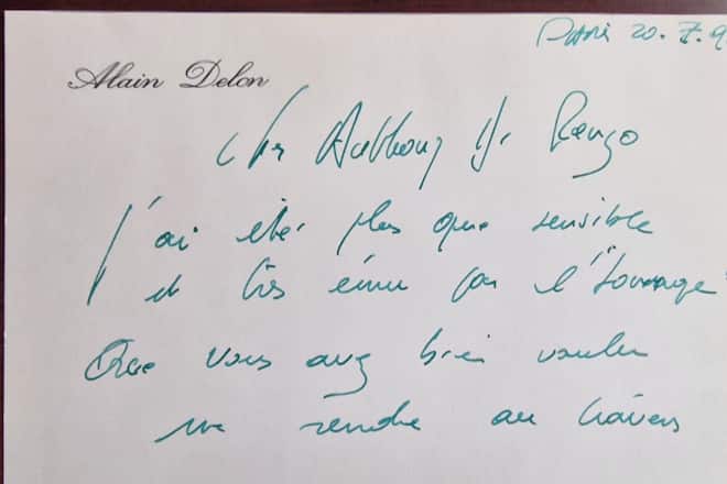 Als Dank für die schöne Komposition und das Video, schrieb Alain Delon dem Bieler einen handgeschriebenen Brief.