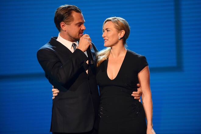 SAINT-TROPEZ, FRANCE - JULY 26: Kate Winslet and Leonardo DiCaprio are seen on stage during the Leonardo DiCaprio Foundation 4th Annual Saint-Tropez Gala at Domaine Bertaud Belieu on July 26, 2017 in Saint-Tropez, France. (Photo by Anthony Ghnassia/Getty Images for LDC Foundation)
