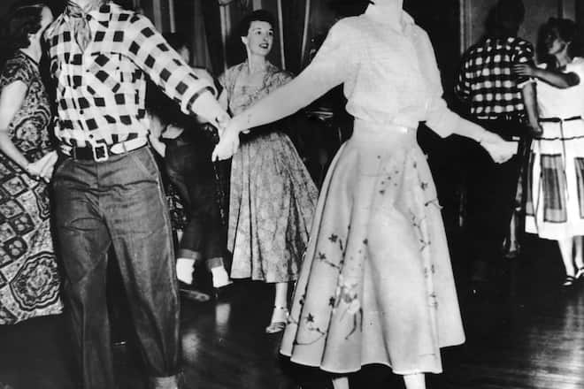 The Duke of Edinburgh dances with his wife, Princess Elizabeth, at a square dance held in their honour in Ottawa, by Governor General Viscount Alexander, 17th October 1951. The dance was one of the events arranged during their Canadian tour. (Photo by Keystone/Hulton Archive/Getty Images)