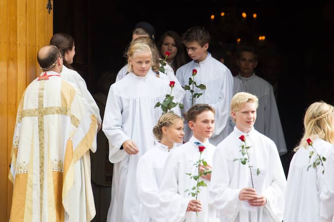 Marius Borg Höiby (NO), bei der Konfirmation in der Kirche von Asker von Marius Borg Hoeiby, Asker, Norwegen. 02. September 2012.