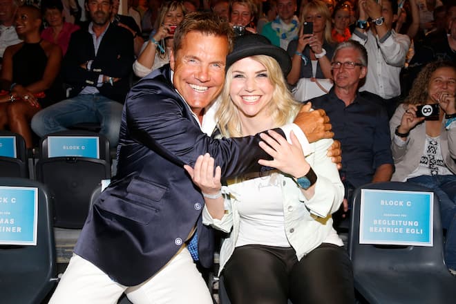 BERLIN, GERMANY - JULY 03: (EDITORS NOTE: Entertainment Online Subscriptions GLR Included) Dieter Bohlen and Beatrice Egli attend the Camp David And Soccx Fashion Night 2013 at Event Island Berlin on July 3, 2013 in Berlin, Germany. (Photo by Franziska Krug/Getty Images)