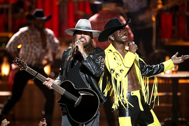 LOS ANGELES, CALIFORNIA - JUNE 23: (L-R) Billy Ray Cyrus and Lil Nas X perform onstage at the 2019 BET Awards on June 23, 2019 in Los Angeles, California. (Photo by Frederick M. Brown/Getty Images for BET)