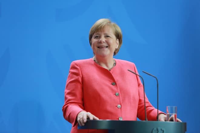 BERLIN, GERMANY - JUNE 19: German Chancellor Angela Merkel speaks to the media following a videoconference with the European Council on June 19, 2020 in Berlin, Germany. Germany will assume the six-month rotating presidency of the European Council beginning July 1. (Photo by Christian Marquardt-Pool/Getty Images)