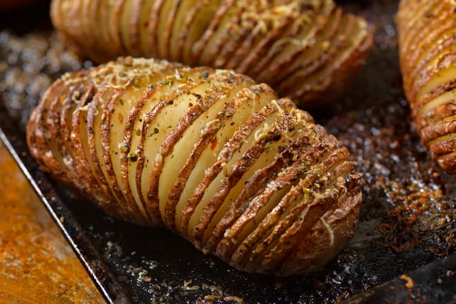 Baked Hasselback Potatoes with Parmesan Cheese