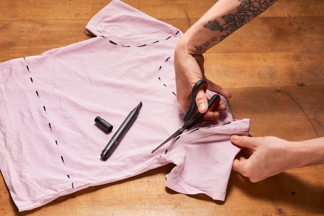 Selbstgemacht Tasche aus T-shirt