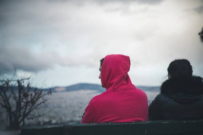 Greeks teenagers enjoying the view of Athens, Greece, on January 16, 2021 from Lycabettus Hill. A walk in the park is one of the few things they can do, as all cafeterias, bars and malls remain closed. (Photo by Maria Chourdari/NurPhoto via Getty Images)