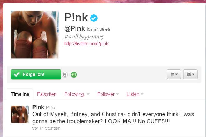 Pink verspottet via Twitter Christina Aguilera und Britney Spears