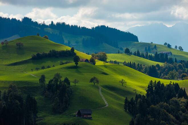 Ausblick auf das Emmental im Berner Oberland in der Schweiz
