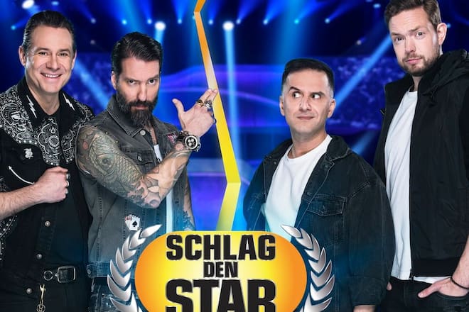 Die Duellanten Sascha Vollmer und Alec Völkel von The BossHoss mit den Comedians Özcan Cosar und Bastian Bielendorfer (v.l.n.r.).