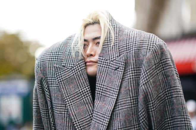 PARIS, FRANCE - SEPTEMBER 28: Yu Masui wears an oversized blazer long jacket with printed checked pattern, outside CDG Comme des Garçons, during Paris Fashion Week - Womenswear Spring Summer 2020 on September 28, 2019 in Paris, France. (Photo by Edward Berthelot/Getty Images)