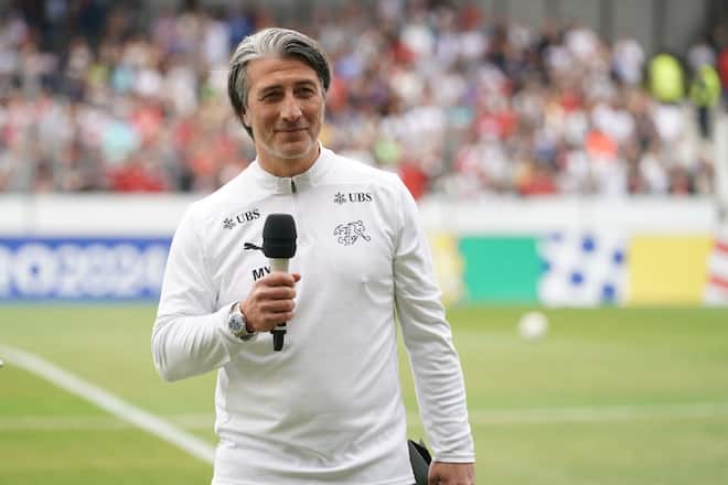 STUTTGART, GERMANY - JUNE 10: Murat Yakin head coach of the Switzerland national football team talks during the official training ahead of the UEFA EURO 2024 Germany on June 10, 2024 in Stuttgart, Germany. (Photo by Thomas Niedermueller - UEFA/UEFA via Getty Images)