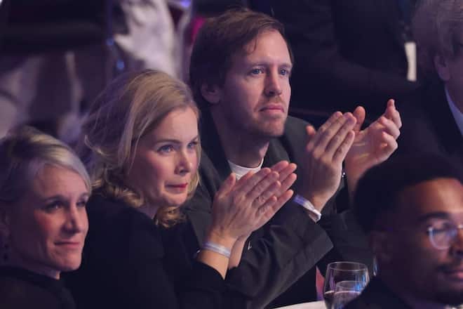 DUESSELDORF, GERMANY - NOVEMBER 24: Sebastian Vettel and his wife Hanna Sprater attend the German Sustainability Award at Maritim Hotel on November 24, 2023 in Duesseldorf, Germany. (Photo by Andreas Rentz/Getty Images)