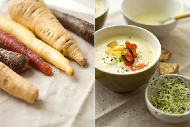 Pastinakensuppe mit Rüeblichips