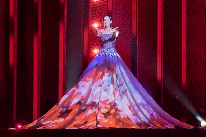 LISBON, PORTUGAL - MAY 11: Singer Elina Nechayeva representing Estonia performs during the second Grand Final Dress Rehearsal of Eurovision Song Contest 2018 in Altice Arena on May 11, 2018 in Lisbon, Portugal. (Photo by Europa Press/Europa Press via Getty Images)